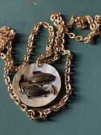Bronzen Vissen Sterrenbeeld Hanger  en ketting op Parelmoer, Ophalen of Verzenden, Zo goed als nieuw, Steen of Mineraal, Dier