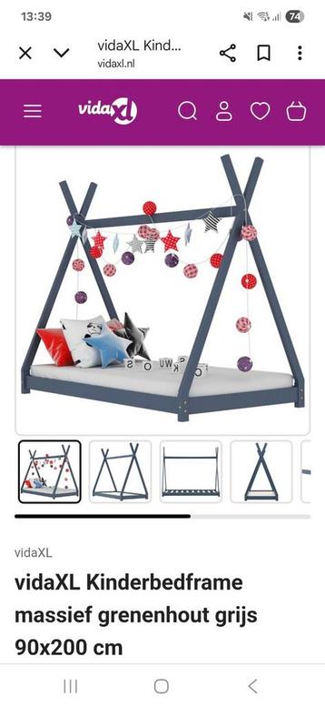 2x vidaXL Tipi Kinderbedframe 90x200 Grijs beschikbaar voor biedingen