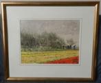 Aquarel Boerderij bollenveld Wasbeek Warmond A Mustert 29x39, Ophalen of Verzenden