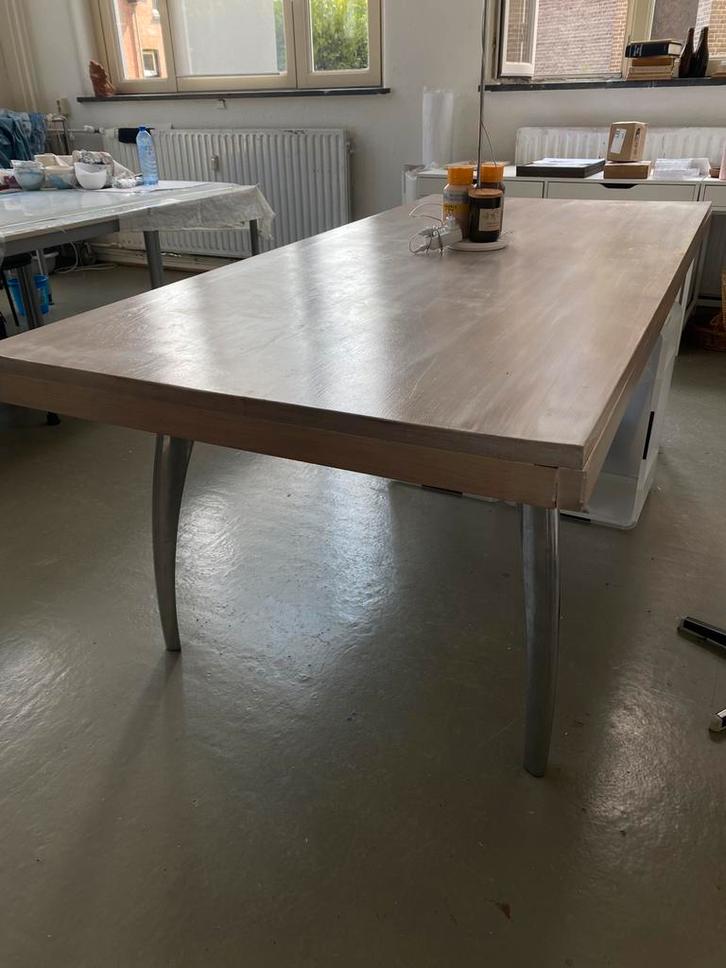 Eettafel / Werktafel – metal/chroom onderstel, Huis en Inrichting, Tafels | Eettafels, Gebruikt, 50 tot 100 cm, 150 tot 200 cm