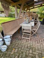 Oude brocante Houten kerkbank 4,5 meter, Tuin en Terras, Ophalen, Gebruikt, Hout