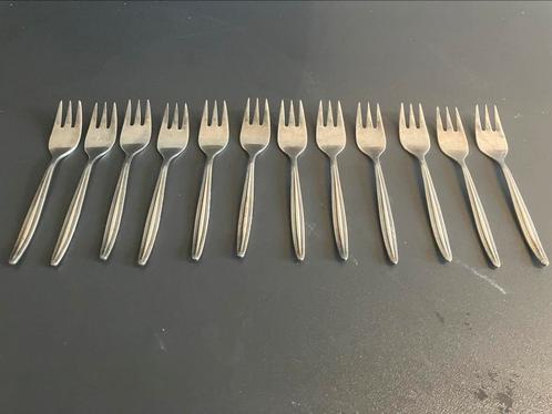 Taartvorkjes parelrand ‘Perle’ (Gero 100) 12 stuks, Huis en Inrichting, Keuken | Bestek, Gebruikt, Rvs of Chroom, Verzenden