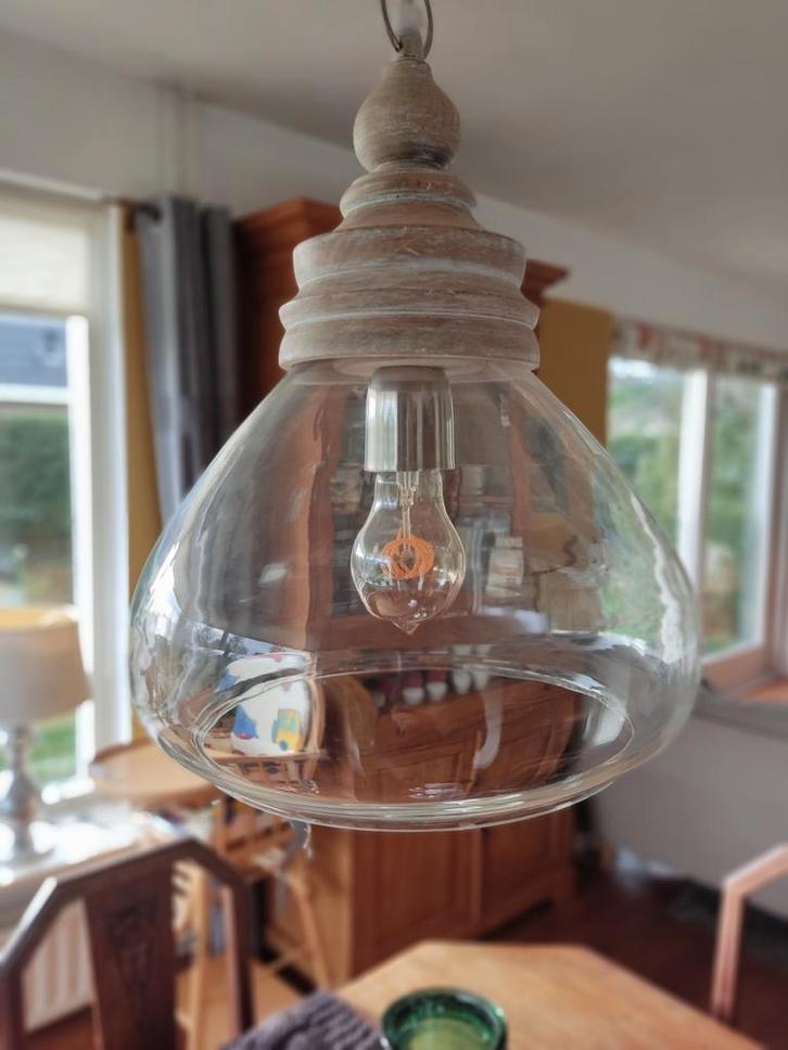 Landelijk-chique glazen hanglamp van Loberon., Huis en Inrichting, Lampen | Hanglampen, Zo goed als nieuw, 50 tot 75 cm, Glas