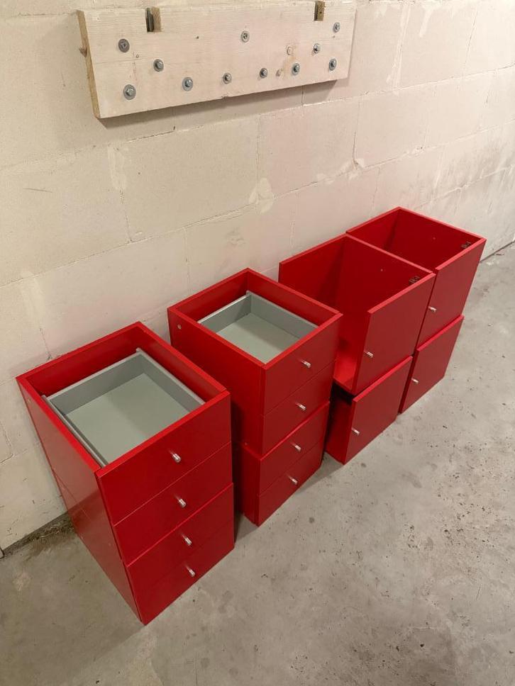 Kallax inzet rood, 4x lade 4x kast, Huis en Inrichting, Kasten | Ladekasten, Zo goed als nieuw, Minder dan 100 cm, Minder dan 50 cm