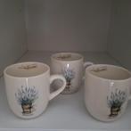 Jet ter Steege - set van 3 mokken met lavendel decoratie, Overige materialen, Ophalen of Verzenden, Zo goed als nieuw, Overige stijlen