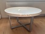 Ronde, witte hoogglans salontafel, Ophalen, Minder dan 45 cm, Kunststof, Gebruikt