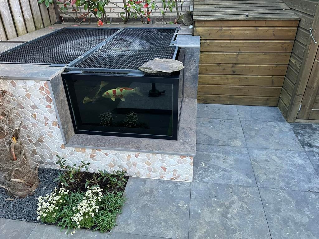 Hoekframe met gehard glas voor opbouw vijver Koi, Ophalen of Verzenden, Gebruikt