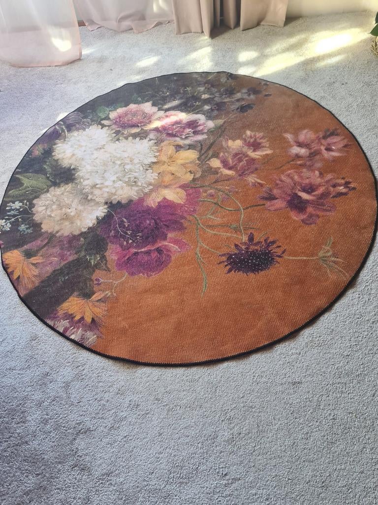 Rond vloerkleed 180 cm met oude meesters bloemenprint, 150 tot 200 cm, Rond, Bloemenprint, Klassiek, Vintage, Ophalen of Verzenden