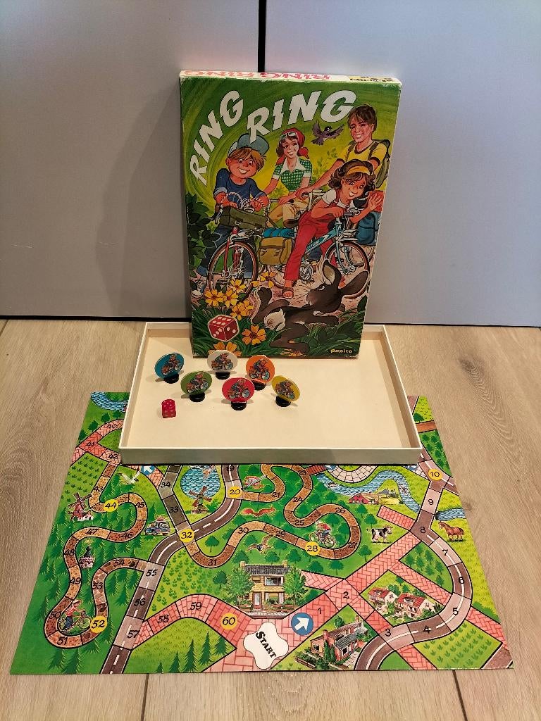 Ring Ring - fietsspel van Papita - 1979 - fietsvakantie, Vijf spelers of meer, Ophalen of Verzenden, Gebruikt, Papita