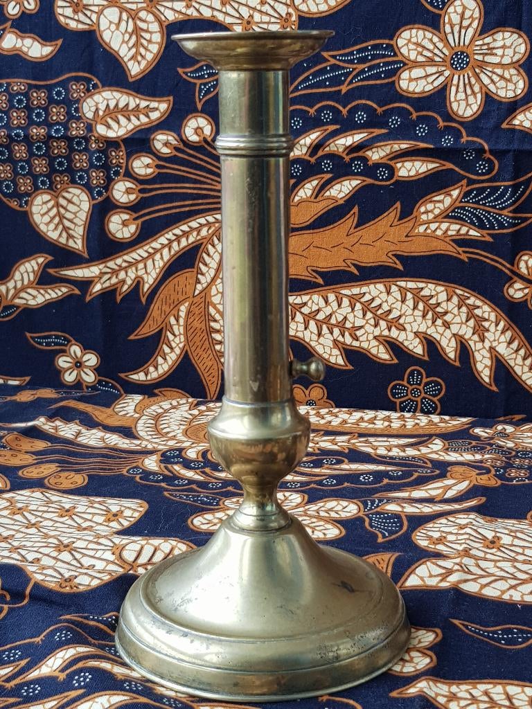 Mooi stel antieke Engelse schuifkandelaars van koper 22 cm., Antiek en Kunst, Antiek | Kandelaars, Ophalen of Verzenden, Koper of Brons