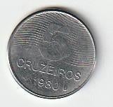 5  cruzeiro  div. jaren  Brazilië. km. 591 ( 0,30 euro ), Postzegels en Munten, Munten | Amerika, Ophalen of Verzenden, Zuid-Amerika