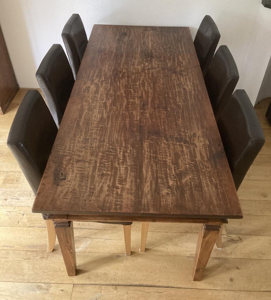 Prachtige houten eettafel 90x200x78cm met stoelen, Huis en Inrichting, Tafels | Eettafels, Ophalen, Teakhout, 200 cm of meer, 50 tot 100 cm