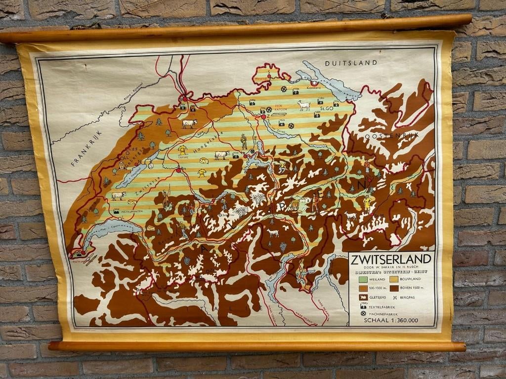 Zwitserland (Bakker en Rusch), Antiek en Kunst, Antiek | Schoolplaten, Ophalen of Verzenden, Aardrijkskunde