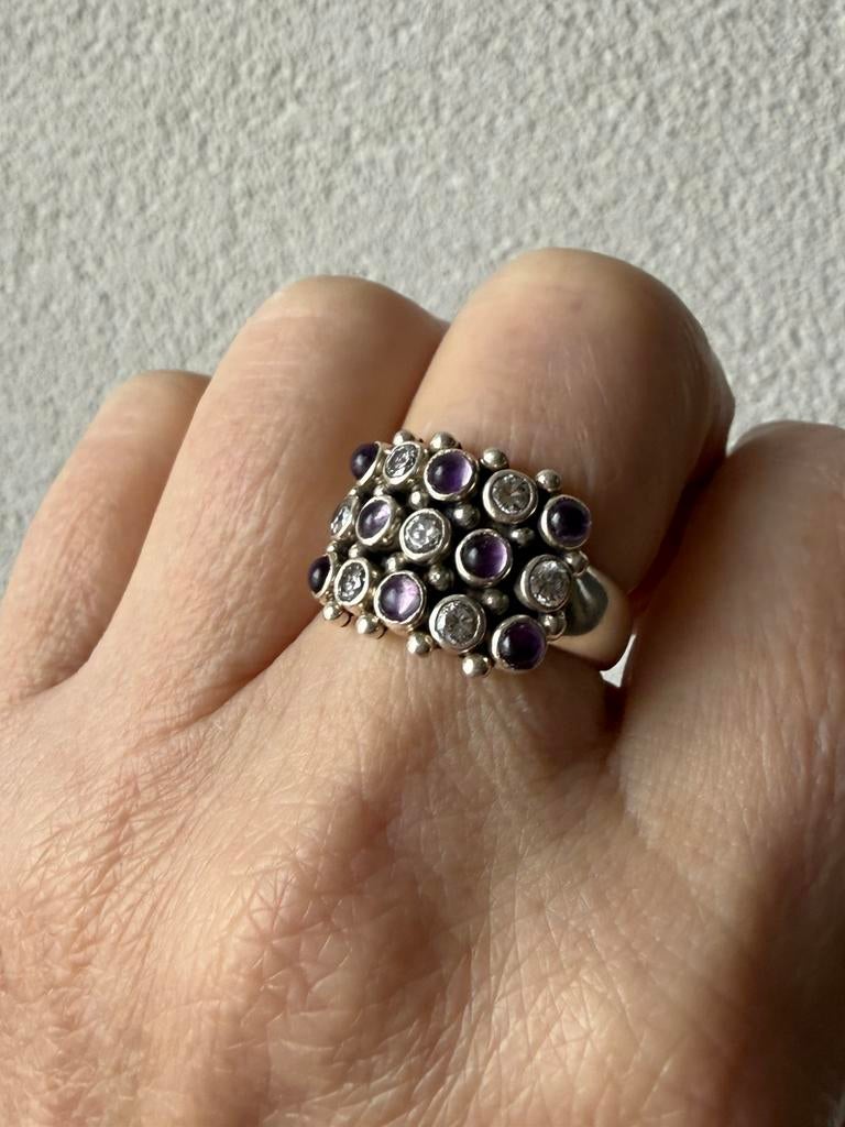 H099/Zilveren GHA Zweden Amethist-kristal ring 18 3/4, 18 tot 19, Gebruikt, Verzenden, X