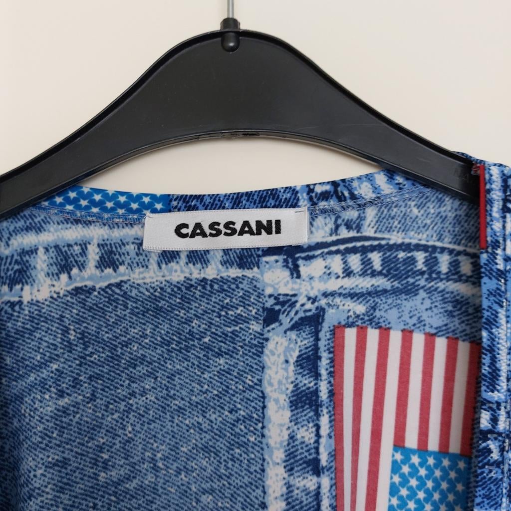 Cassani T-shirt spijkerprint maat L, Blauw, Maat 42/44 (L), Ophalen of Verzenden, Zo goed als nieuw