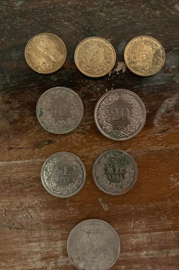 Diverse Zwitserse munten en Belgische Frank, Postzegels en Munten, Munten | Europa | Niet-Euromunten, Ophalen of Verzenden, Overige landen