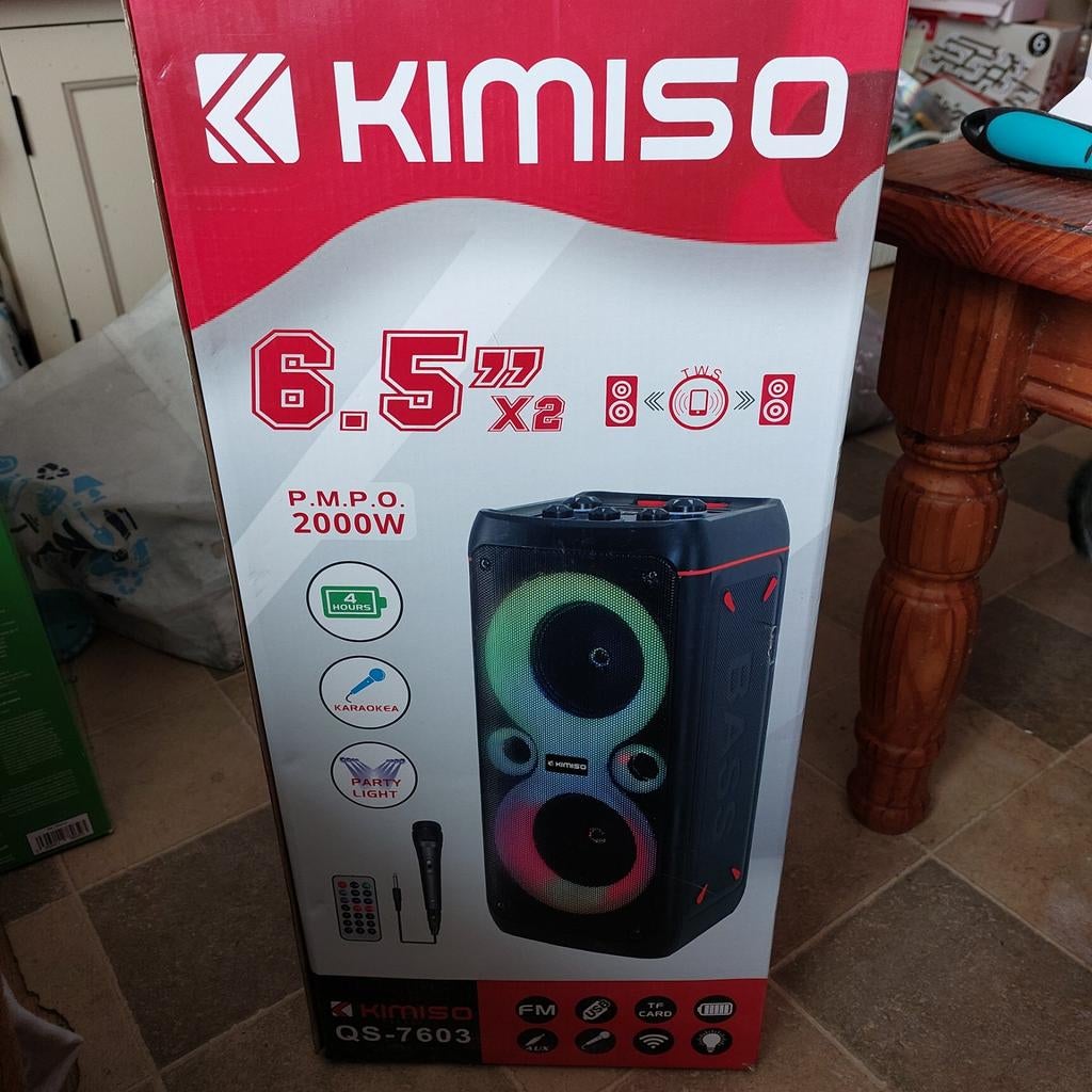 Partyspeaker /karaoke op accu,kimiso qs-7603 (NIEUW)., Ophalen of Verzenden, Nieuw, Complete set