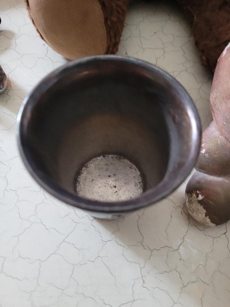 Verzilverde vintage baby beker met hertje in relief, Antiek en Kunst, Ophalen of Verzenden