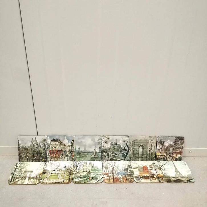 12x Parijs Onderzetters | 9.5 x 9.5 cm | Mancave, Huis en Inrichting, Woonaccessoires | Onderzetters, Gebruikt, Glas of Kopje