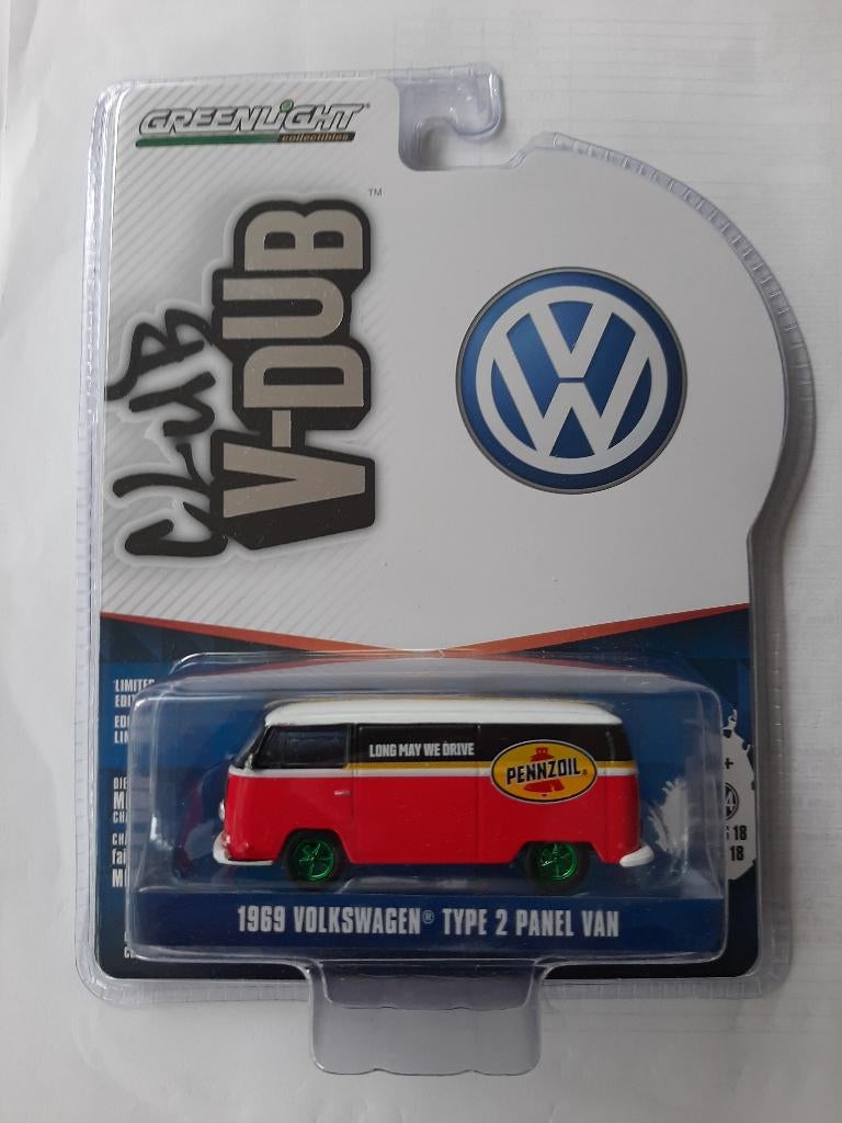 1969 VW bus T2 Panel Van Greenlight 1/64 Chase Pennzoil, Hobby en Vrije tijd, Modelauto's | Overige schalen, Ophalen of Verzenden