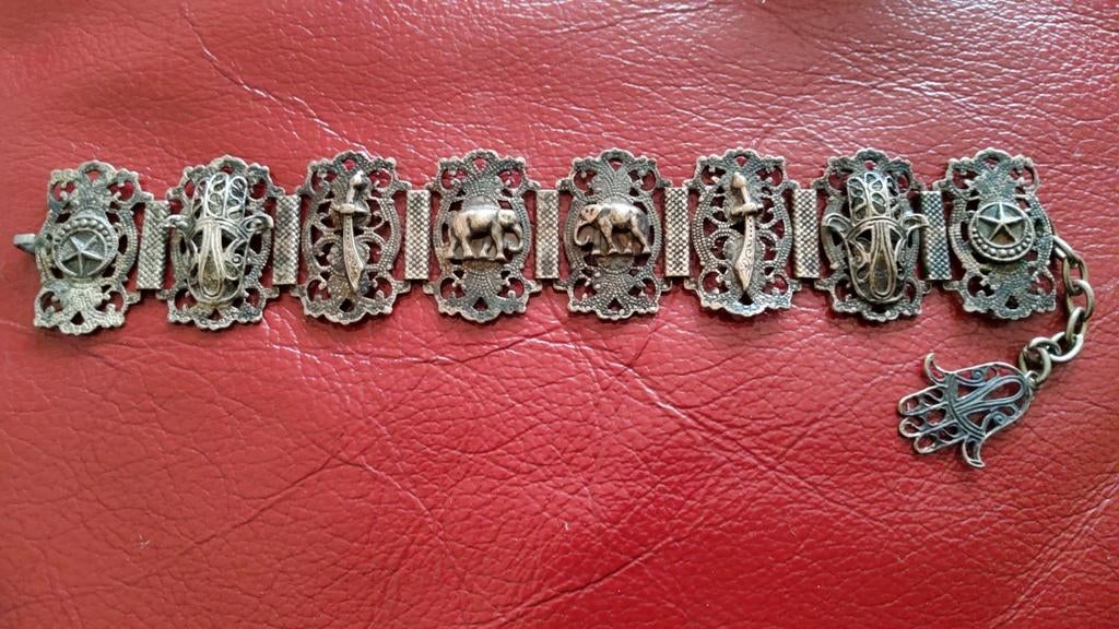 Oude retro verzilverde Filigraan armband olifant zwaard hand, Sieraden, Tassen en Uiterlijk, Antieke sieraden, Ophalen of Verzenden
