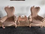 2 fauteuils + bijzettafel (hand gemaakt en van hout), Huis en Inrichting, Fauteuils, Ophalen of Verzenden, Zo goed als nieuw, Hout