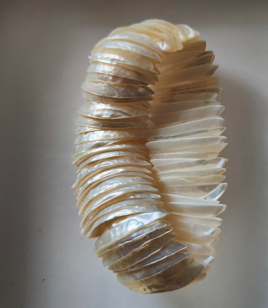 Parelmoer schelpen elastische armband.
Lengte ongerekt 15 cm, Sieraden, Tassen en Uiterlijk, Armbanden, Ophalen of Verzenden, Overige materialen