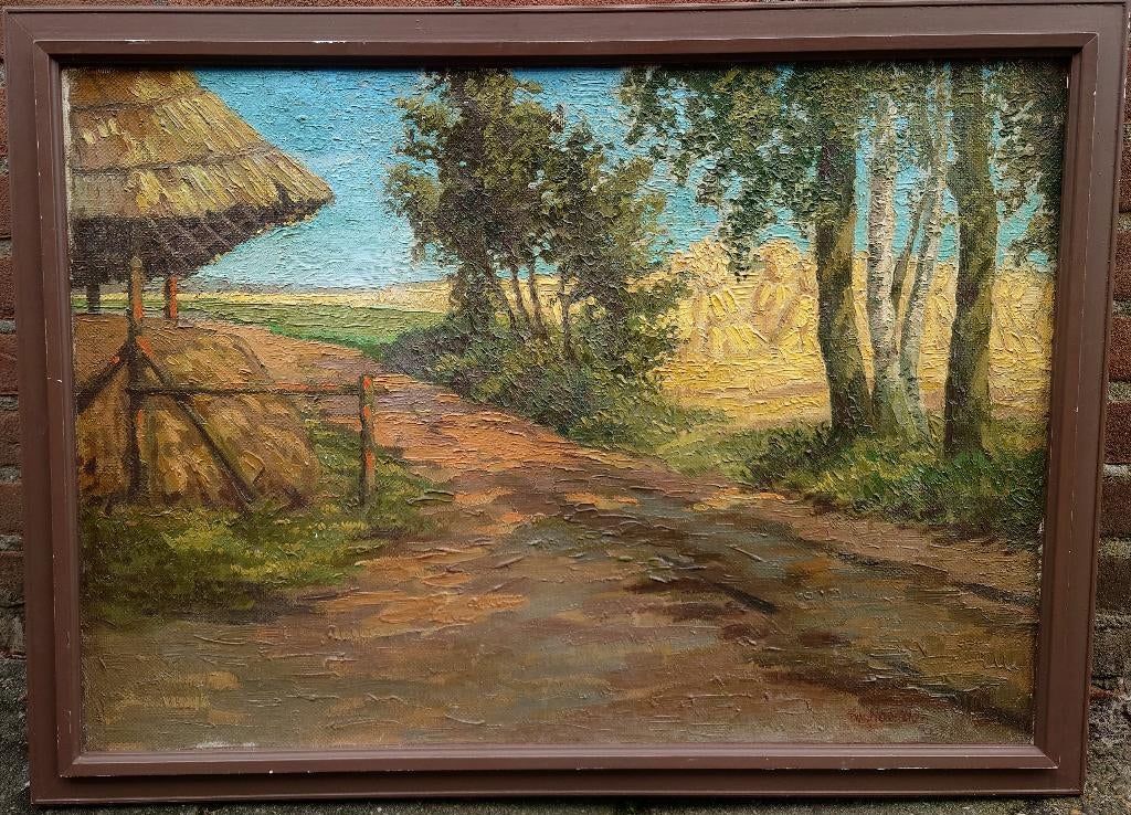 Frans van Noorden (1887-1961) Landschap met korenschoven, Ophalen of Verzenden