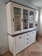 Witte landelijke buffetkast met glazen schuifdeuren, Ophalen, Gebruikt, Met deur(en), 150 tot 200 cm