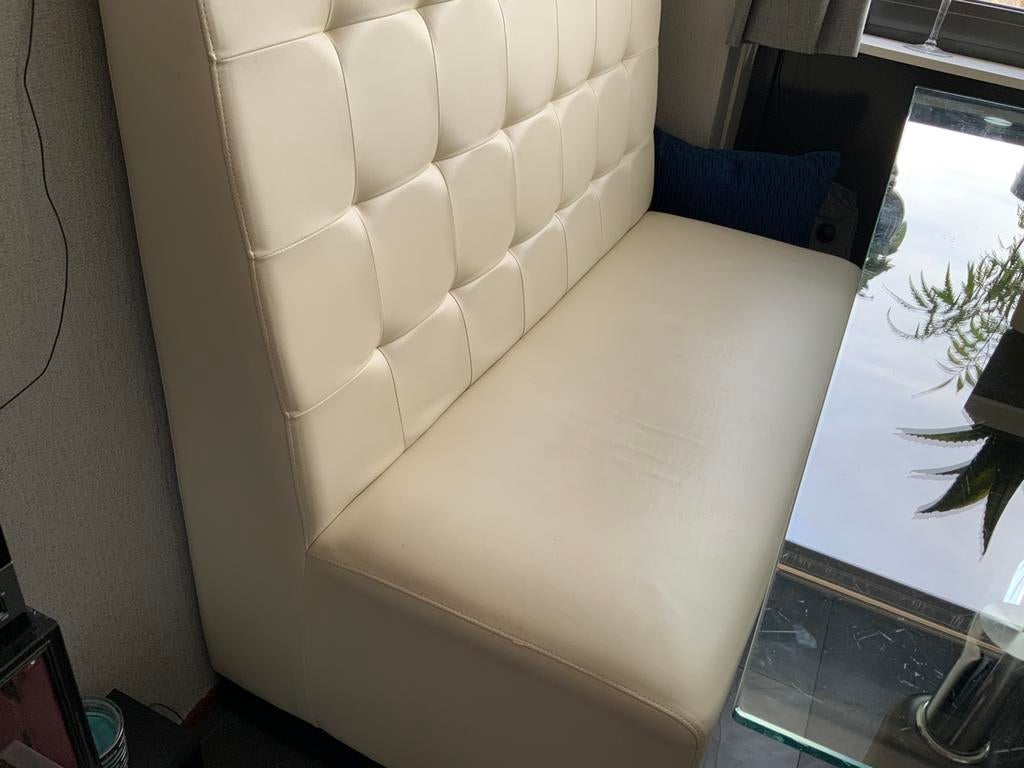 Glazen tafel plus bank voor bij de tafel., Gebruikt, 100 tot 150 cm, Rechthoekig, 50 tot 100 cm