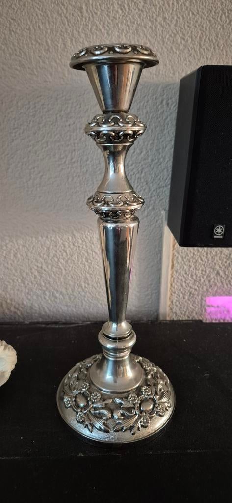 Zilvermessing Barok Kandelaar met Bloemmotieven, Ophalen of Verzenden