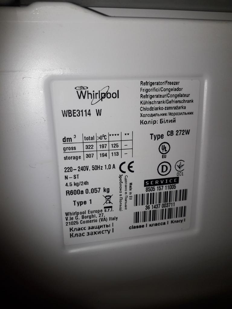 Whirlpool WBE3114 W Koel-vriescombinatie, Witgoed en Apparatuur, Koelkasten en IJskasten, Ophalen of Verzenden