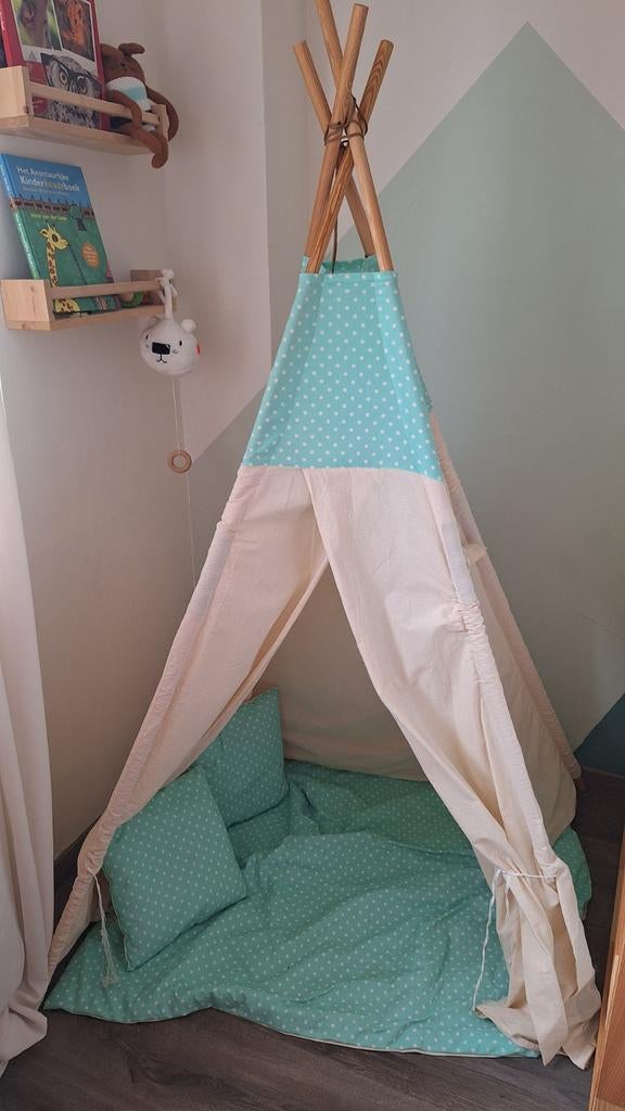 Tipi tent wigwam speeltent met kleed en kussens kind, Ophalen