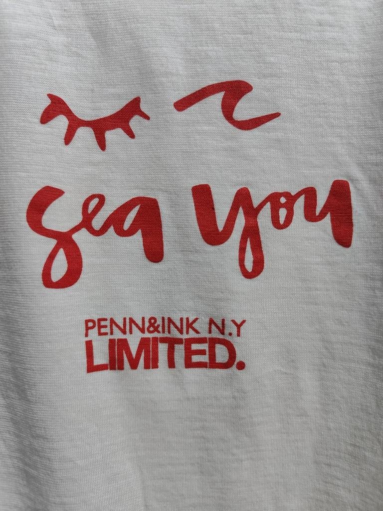Penn & ink wit  t- shirt L met tekst I sea you, Wit, Maat 42/44 (L), Ophalen of Verzenden, Zo goed als nieuw