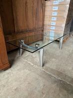 Leolux Farandole Glazen Salontafel met Aluminium Onderstel, Ophalen, Gebruikt, 100 tot 150 cm, 50 tot 100 cm