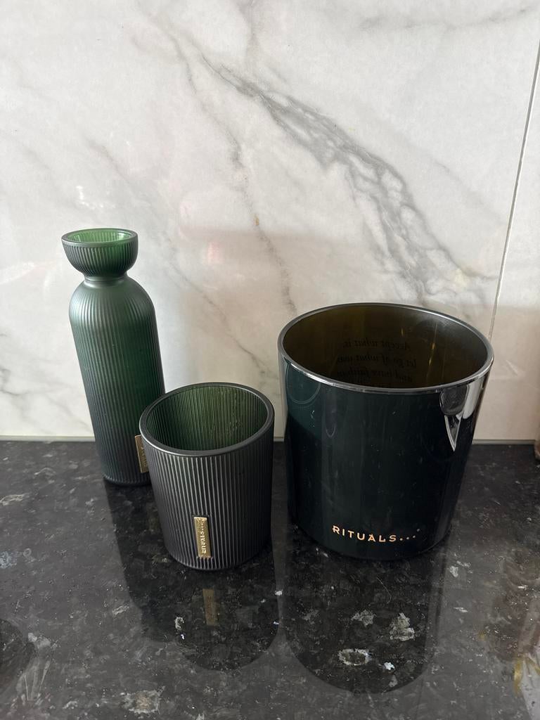 Rituals Kaarsenhouder en Vaas - Groen Glas, Huis en Inrichting, Woonaccessoires | Vazen, Ophalen of Verzenden, Minder dan 50 cm