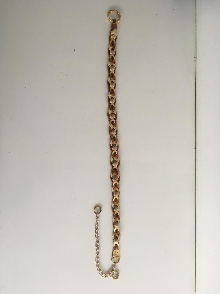 Gevlochten riem / ceintuur- beige / bruin - stof - 70 cm, Tailleriem, Ophalen of Verzenden, Zo goed als nieuw, Bruin
