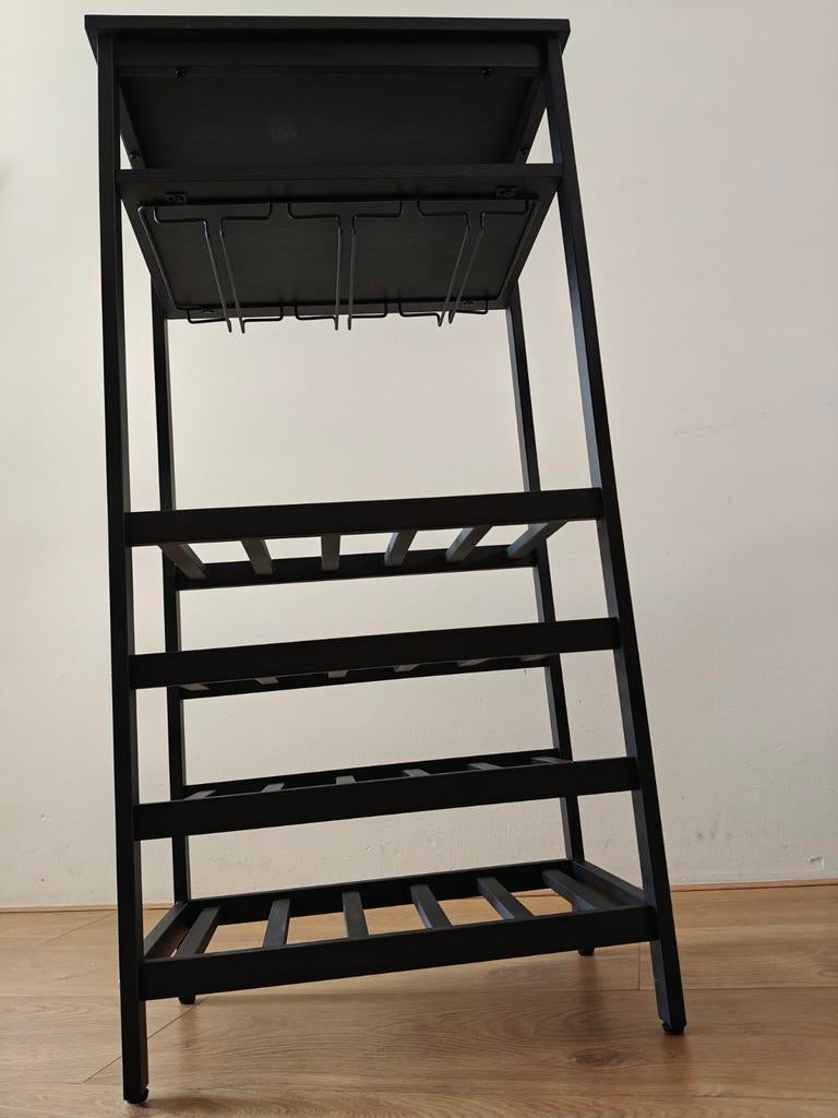 Zwart wijnrek met glazenopberging, Ophalen of Verzenden, Metaal, Minder dan 50 cm