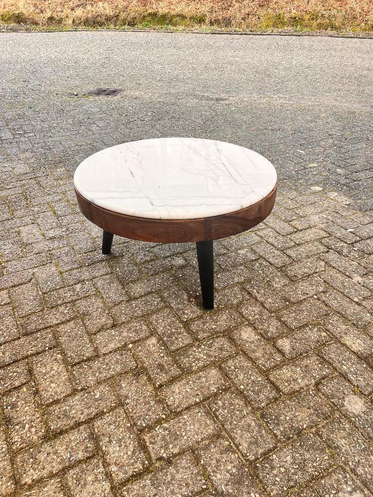 Salontafel | hout | marmeren blad | Japandi stijl, Huis en Inrichting, Tafels | Salontafels, Zo goed als nieuw, Minder dan 50 cm