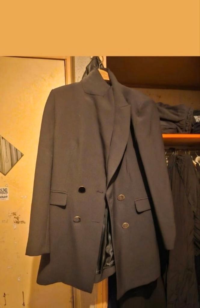 Stijlvolle Zwarte Double-Breasted Jas, Kleding | Dames, Jassen | Zomer, Nieuw, Maat 42/44 (L), Zwart, Ophalen