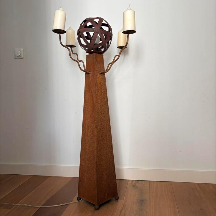 Vloerlamp Roest | Bruin Koper | Uniek design met 4 kaarsen, Huis en Inrichting, Lampen | Vloerlampen, Gebruikt, 100 tot 150 cm