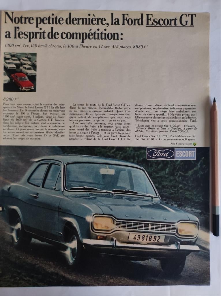 Ford Escort GT advertentie uit 1966, Ophalen of Verzenden