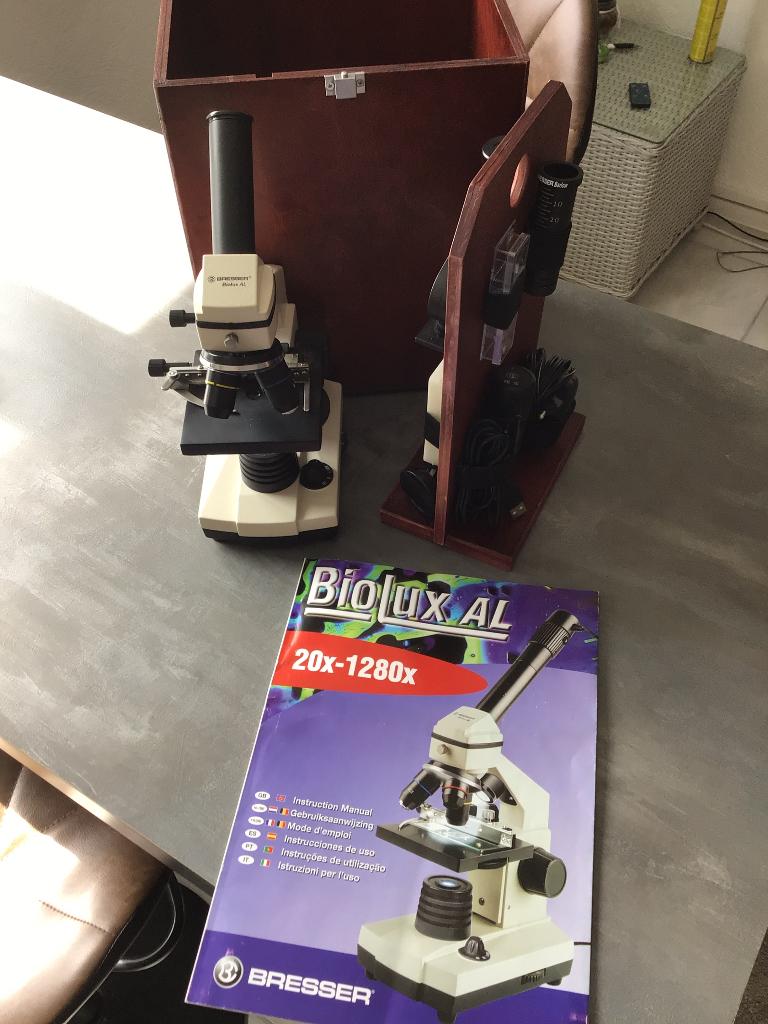 Bressen biolux AL 20x-1280x microscoop in houten kist, Ophalen, Nieuw, Overige typen