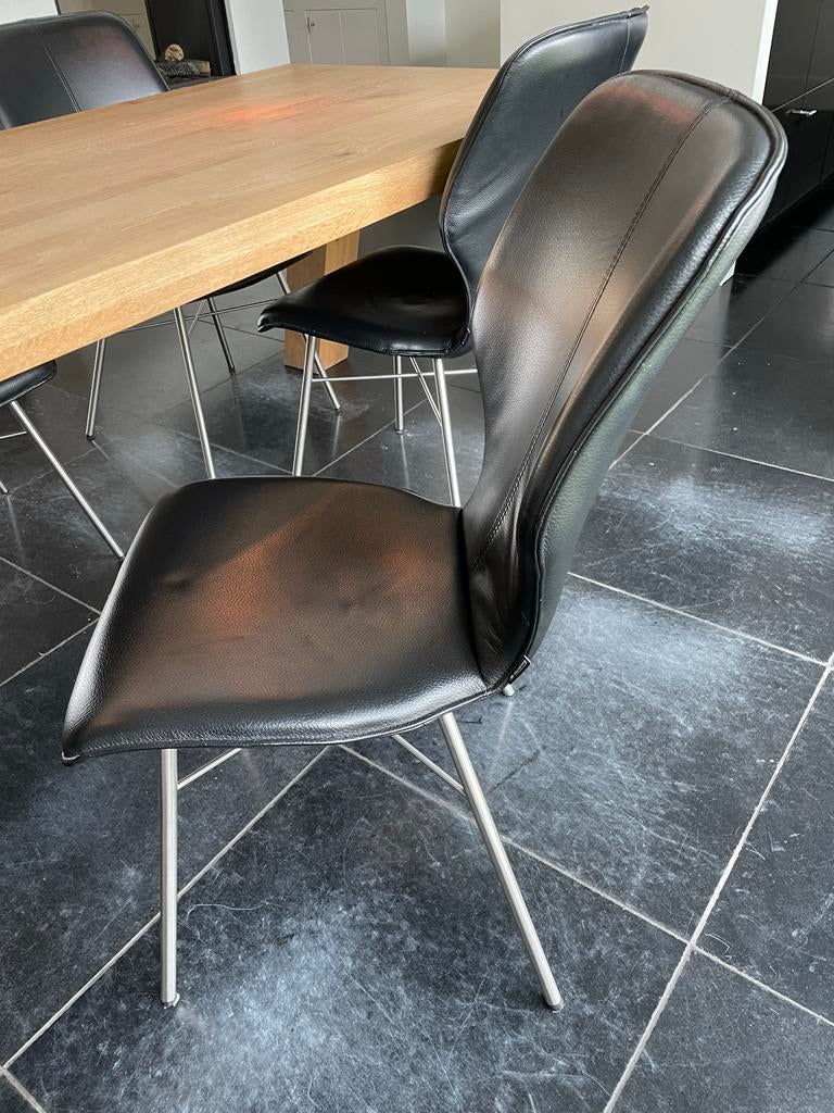 6x Bert Plantagie leren eetkamerstoelen, zwart, Ophalen, Gebruikt, Zwart, Leer