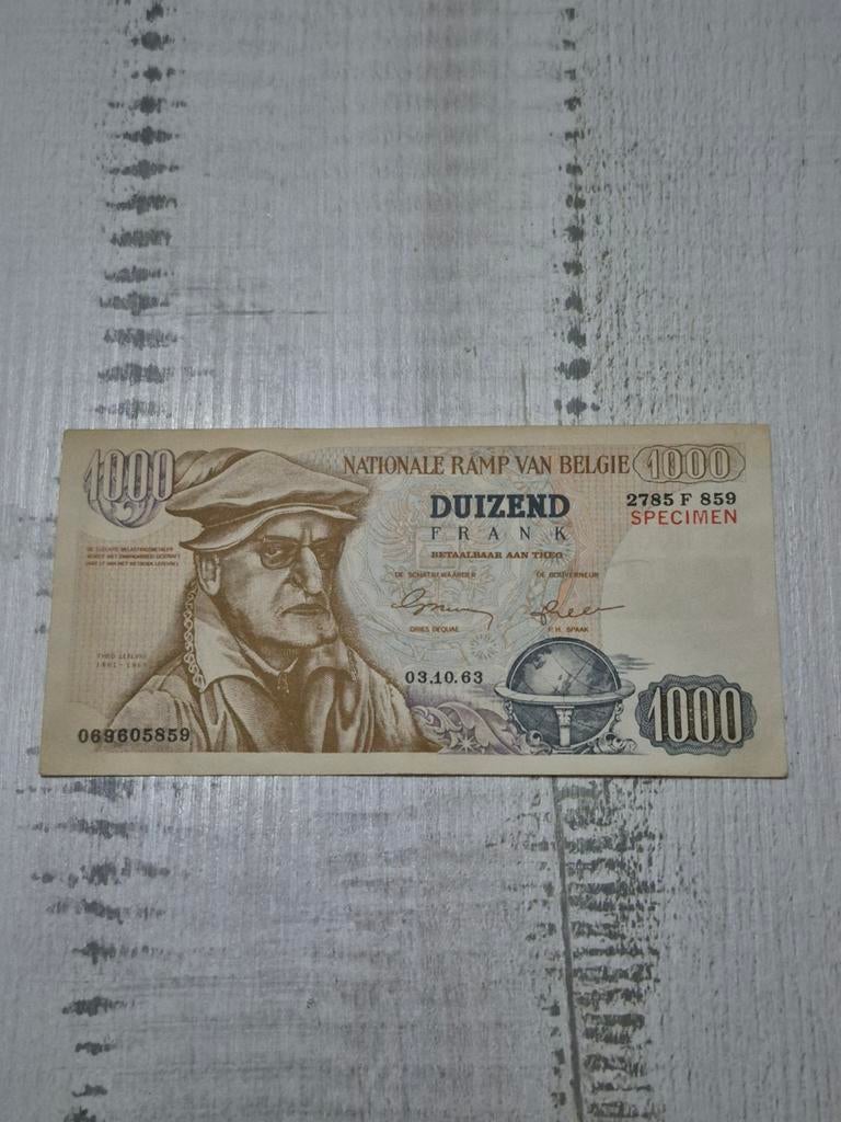 Belgisch 1000 Frank  1963 met PVV verkiezingsblad, Postzegels en Munten, Bankbiljetten | België, Setje, Ophalen of Verzenden