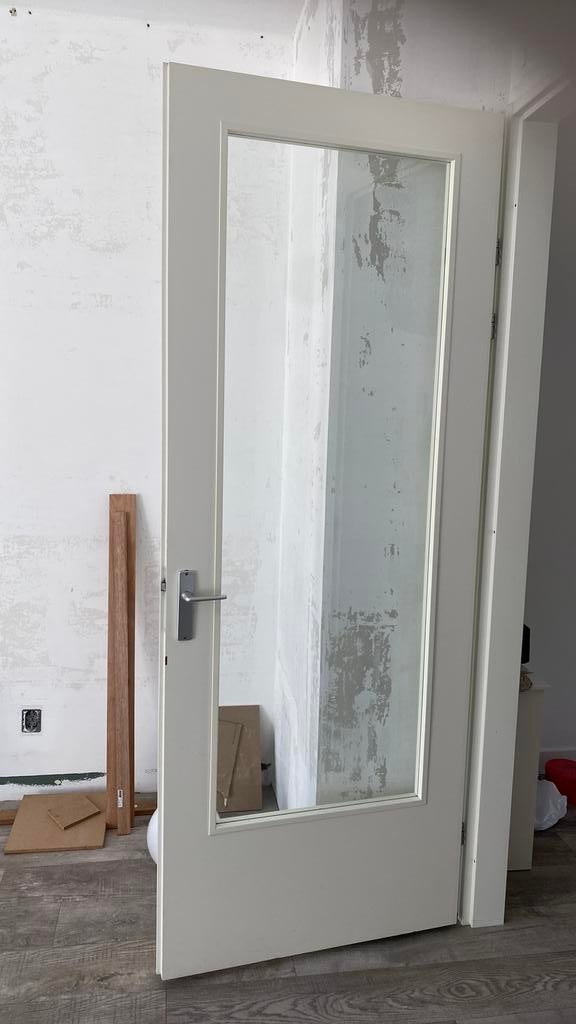 Witte opdekdeur met glas, Ophalen, 215 cm of meer, Binnendeur, Glas
