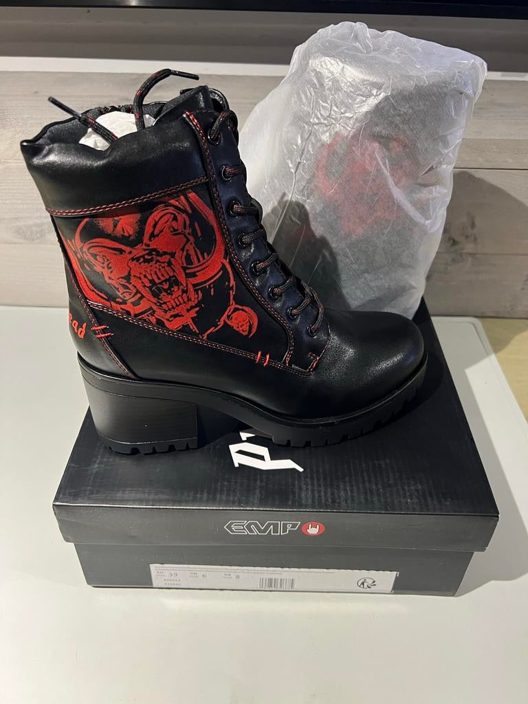 EMP Motörhead Boots Zwart Rood - Maat 39 - Nieuw, Zwart, Lage of Enkellaarzen, Nieuw, Ophalen of Verzenden