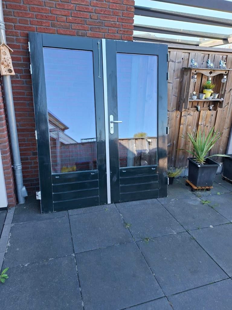 Hardhouten tuindeuren mer dubbelglas 168.0 x201.5, Ophalen of Verzenden, Buitendeur, 200 tot 215 cm