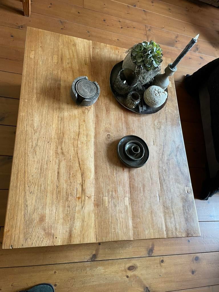 Teakhouten salontafel met onder plateau, 100 tot 150 cm, Zo goed als nieuw, Minder dan 50 cm, Rechthoekig