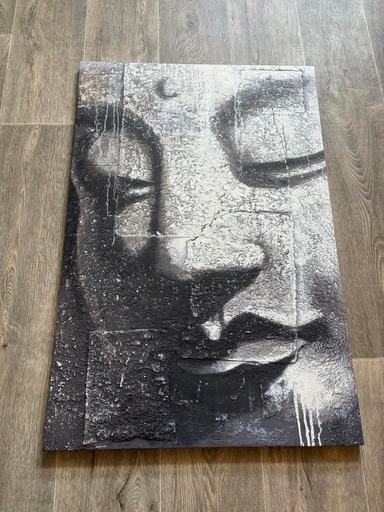 Canvas doek Boeddha - Zwart-wit kunstwerk voor interieur, Ophalen, Zo goed als nieuw, Schilderij, 75 cm of meer